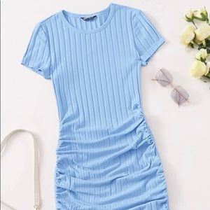 shein plus drawstring side rib-knit body con dress